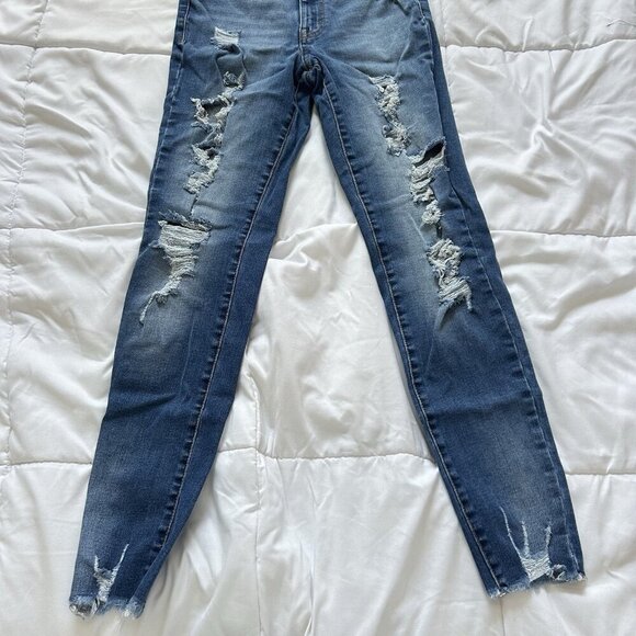 Aeropostale Super High Rise Curvy Jeggings Womens 4 Reg Denim Distressed Blue - Picture 5 of 7